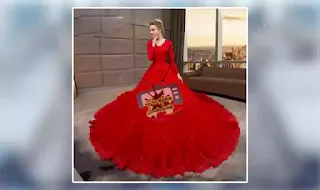 فستان زفاف احمر للمحجبات موضة جميلة